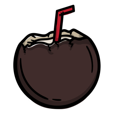Coconut. Beach cocktail. Bright hand drawn vector illustration for print, sticker, icon. Image isolated on white backgroundのイラスト素材