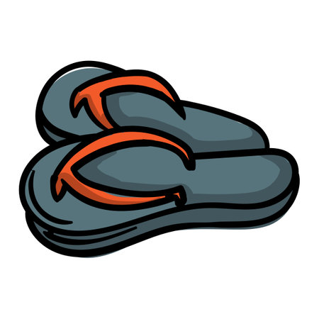 Flip flops. Beach shoes. Bright hand drawn vector illustration for print, sticker, icon. Image isolated on white backgroundのイラスト素材