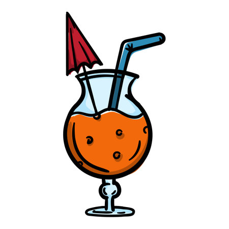 Beach cocktail. Cool drink. Bright hand drawn vector illustration for print, sticker, icon. Image isolated on white backgroundのイラスト素材