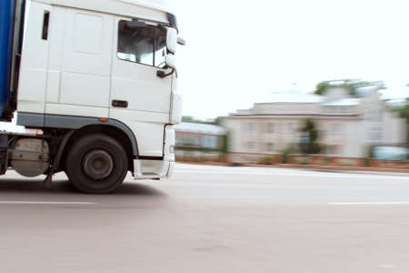 city traffic motion blurred truck in motionの写真素材