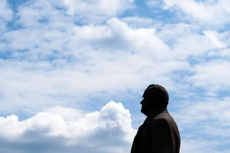 silhouette of Korolev monument the chief designer of space rockets on blue sky backgroundのeditorial素材