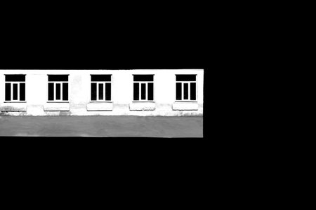 five windows in the yard through black tunnel