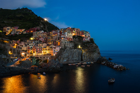 Evening in Manarola, a beautiful village in the National park of Cinque Terre, Italyの写真素材
