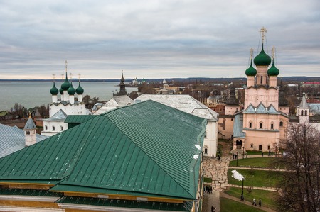 Rostov, Russia. Image of ancient Rostov city, view from the top. Beautiful house and chapel.の写真素材