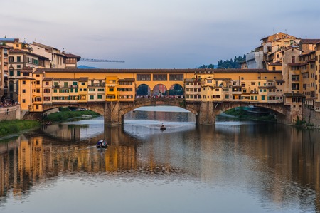 Ponte Vecchio bridge in Florence at nightの写真素材