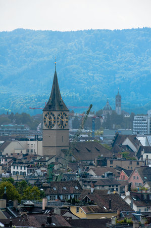 Zurich center. Image of ancient European city, view from the top.の写真素材