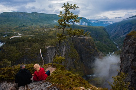 Falls in mountains of Norway after rainの写真素材