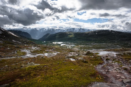 The summer view of Trolltunga in Odda, Ringedalsvatnet lake, Norway.の写真素材