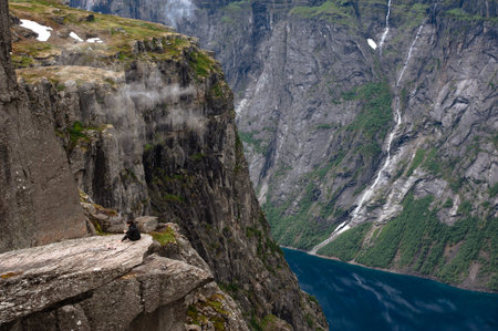 The summer view of Trolltunga in Odda, Ringedalsvatnet lake, Norway.の写真素材