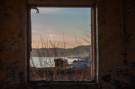 Spring Listvtanka city on Baykal lake, Russiaの写真素材