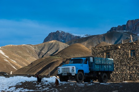 Ancient settlement in the mountains, Xinaliq, Khynalikの写真素材