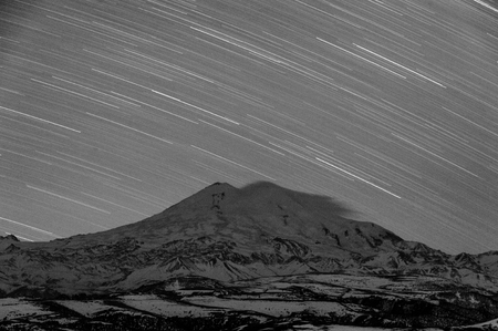 Stat on the Mount Elbrus at night, Caucasus, Russia.の写真素材