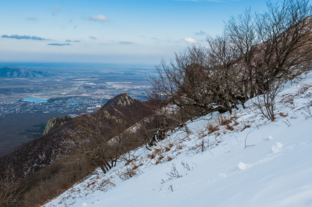 Mountain Beshtau at spring in Pyatigorsk, Russia.の写真素材