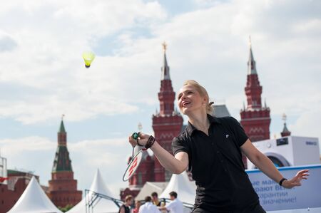 MOSCOW, RUSSIA - MAY 30, 2013: Girl playing badminton on Red Square.のeditorial素材