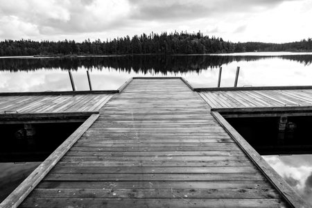 Old wooden pier on the lake on the Solovetsky Islands.