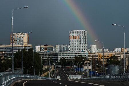 Modern buildings of Moscow under the rainbow.の写真素材