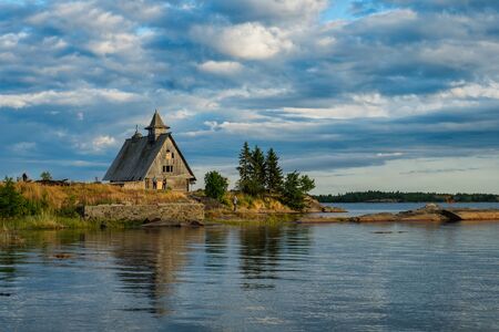Old russian Orthodox wooden church in the village Rabocheostrovsk, Karelia.の写真素材