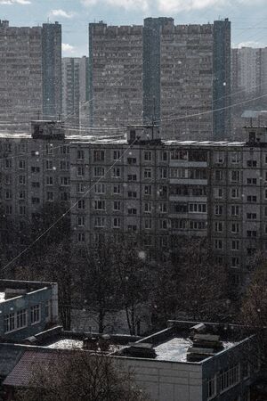 City landscape - houses on the outskirts of Moscow at the first snow.の写真素材