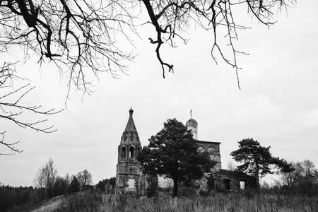 The destroyed church of the Archangel Michael in Nekhoroshevoの写真素材
