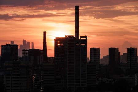 View of the Silhouette of the Moscow City business center from the Nagatinskaya embankmentの写真素材