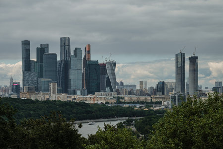 MOSCOW, RUSSIA - JULY 3 2021: View of the Moscow City business center from the observation deck on Vorobyovy Goryのeditorial素材