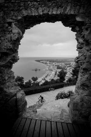 View of the town of Blanes from the top of the hillの写真素材