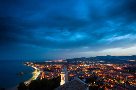 View of the spa town of Blanes from the top of the hillの写真素材