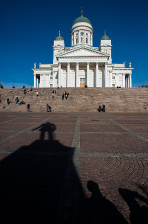 View of Helsinki Cathedral in bright sunlightの写真素材
