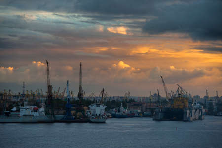 ST PETERSBURG, RUSSIA - SEPTEMBER 30 2021: View of St Petersburg seaport from a cruise linerのeditorial素材