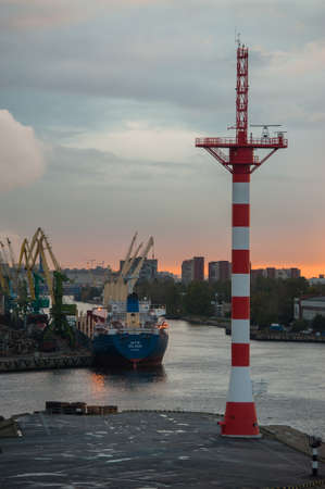 ST PETERSBURG, RUSSIA - SEPTEMBER 30 2021: View of St Petersburg seaport from a cruise linerのeditorial素材