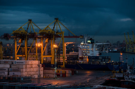 ST PETERSBURG, RUSSIA - SEPTEMBER 30 2021: View of St Petersburg seaport from a cruise linerのeditorial素材