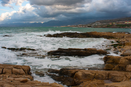 View of the resort town of Hersonissos on Creteの写真素材