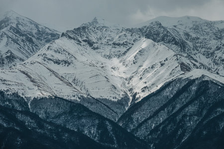 View of the mountains from the plateau in Verkhnyaya Teberda of the Karachay-Cherkessia Republicの写真素材