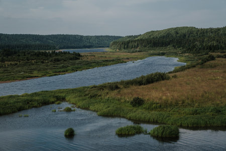 View of Varzuga village in Murmansk regionの写真素材