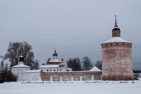View of the Kirillo-Belozersky Monastery from the lake. Vologda Regionの写真素材
