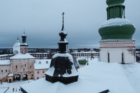 View of the Kirillo-Belozersky Monastery from the bell tower. Vologda regionの写真素材