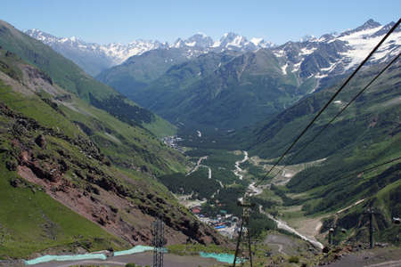 Panoramic views of the Caucasus mountain peaks from the viewing platforms of the Elbrus cable car.の写真素材