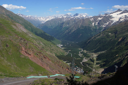 Beautiful snow-capped mountain peaks of the Caucasus Mountains next to the highest peak in Europe - Elbrusの写真素材