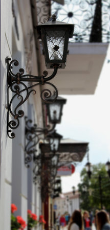 Street lights on the building in the future の写真素材