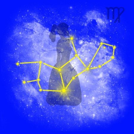 Zodiac sign Virgo. Cancer on a blue background.の写真素材