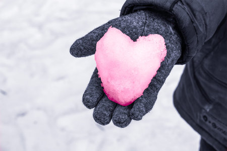 Heart of snow are holding  Close up 