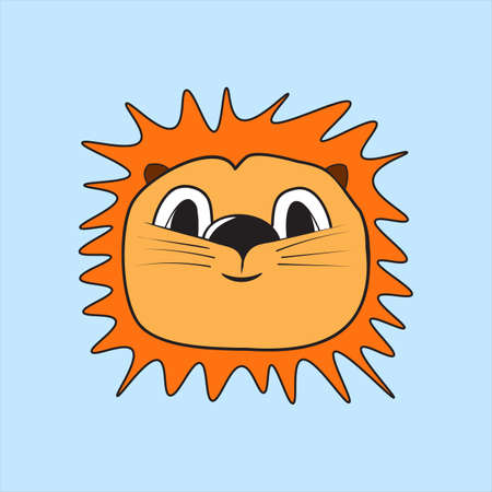 Funny face of a lion cub in the style of a doodle for printing.のイラスト素材