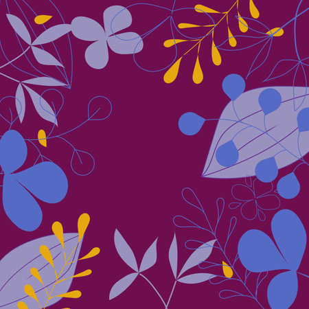 Abstract background of plants and flowers. Minimalist abstract postcard with outlines of tropical plants. Vector flowers doodle.のイラスト素材