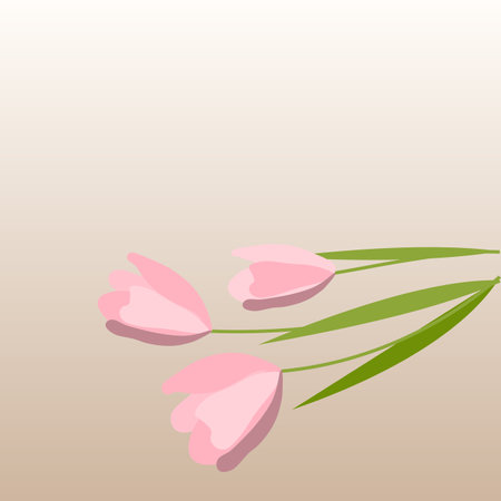 Postcard with spring flowers. Beautiful vector drawing of tulips. Place for text. banner or postcard.のイラスト素材