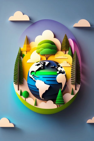 Concept - Earth's climate change. Paper cut design background. Quilling on an eco themeの素材