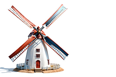 3d of windmills, illustration on isolated white background.の素材