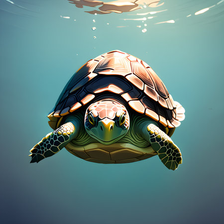 A sea turtle swims in the ocean. Animal Rescue. Generative AIの素材