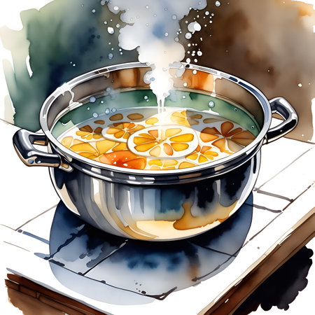A saucepan of boiling water. Kitchen safetyの素材