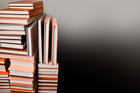 Stacked books of the same color. Concept - lifestyle, order in the house, minimalism. Illustration with place for textの素材