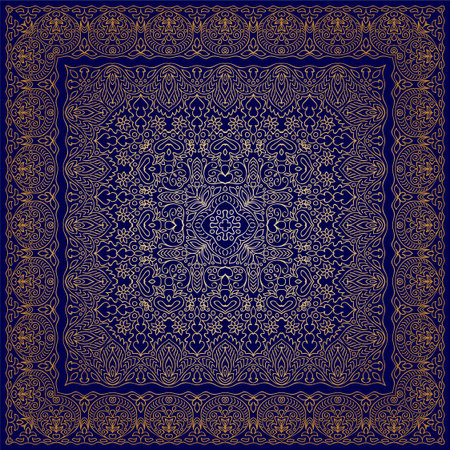 Dark blue carpet with gold pattern. Stylish design.のイラスト素材